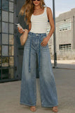 Wide-Leg Straight Jeans with Belt Detail