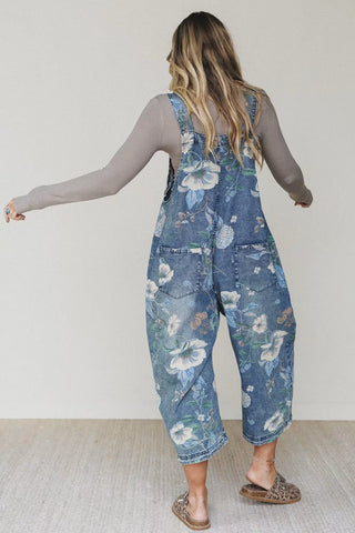 Floral Pattern Denim Jumpsuit