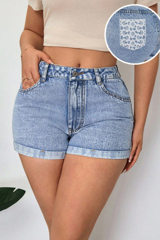 High-Waist Rolled Hem Jean Shorts