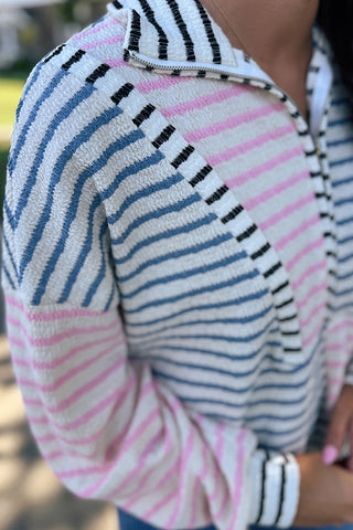 Striped Half-Zip Pullover Hoodie