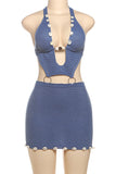 Shell-Embellished Halter Casual Dress