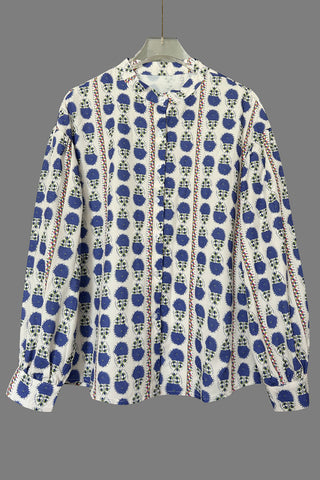 Patterned Button-Up Blouse