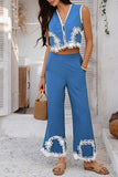 Floral Trim Wide-Leg Pants Set
