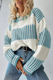 Two-Tone Striped Patchwork Drop Shoulder Sweater