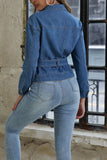 Belted Denim Jacket with Button Detail