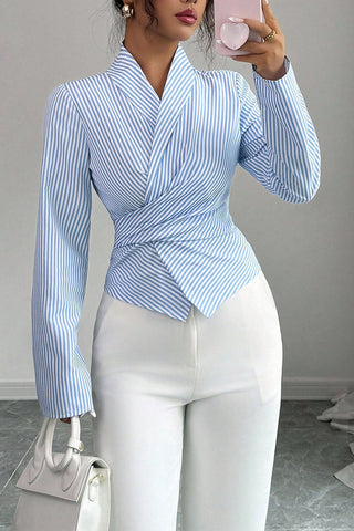 Wrap-Front Striped Blouse