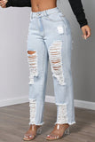 Distressed High-Waist Straight Jeans