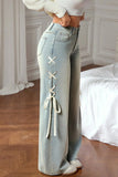 Lace-Up Side Wide Leg Jeans