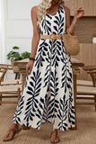 Leaf Print Sleeveless Casual Dress