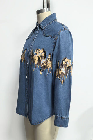 Patterned Denim Jacket with Button Front
