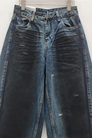 Distressed Wide-Leg Denim Jeans