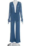 Draped Top and Wide-Leg Pants Set