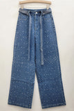 Rhinestone Straight-Leg Jeans with Belt