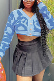 Buttoned Knit Cardigan with Artistic Pattern