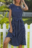 Polka Dot Tie-Waist Casual Dress