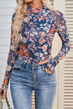 Floral High-Neck Long Sleeve Blouse