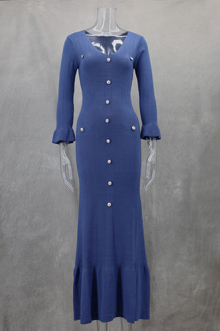 Button-Front Knit Casual Dress