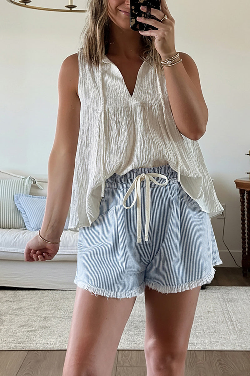 Striped Elastic-Waist Casual Shorts