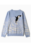 Dolphin Pattern V-Neck Sweater