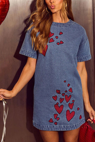 Heart-Embellished Denim Dress