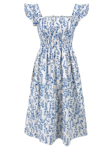 Floral Print Ruffle Sleeve Midi Dress