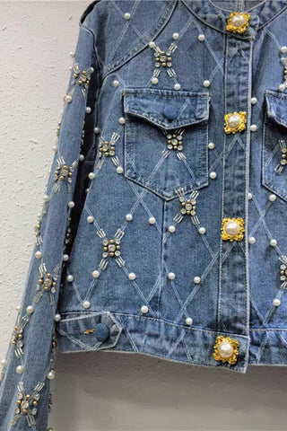 Embellished Pearl Button Denim Jacket