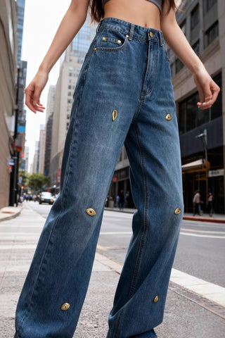 Embellished Wide-Leg Denim Jeans