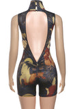 High Neck Printed Sleeveless Romper