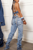 Distressed Denim Halter Top