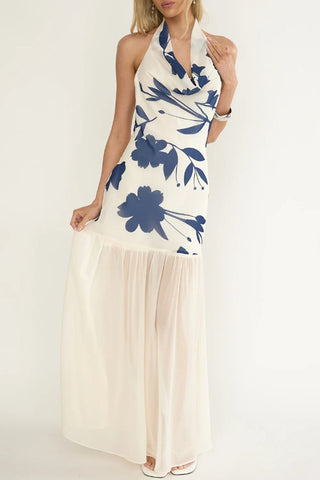 Elegant Floral Halter Evening Dress