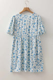 Floral Bow Puff Sleeve Mini Dress