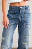 Distressed Straight-Leg Jeans