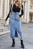 High-Waist Button Front Denim Skirt