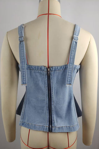 Denim Tank Top with Square Neckline