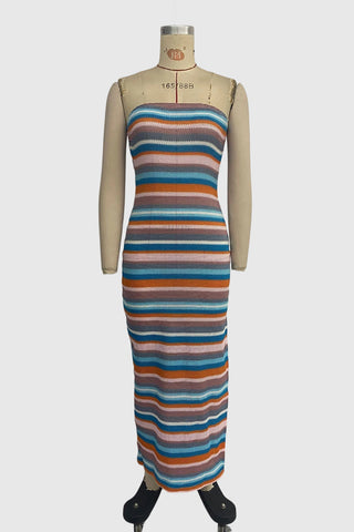 Striped Strapless Casual Dress