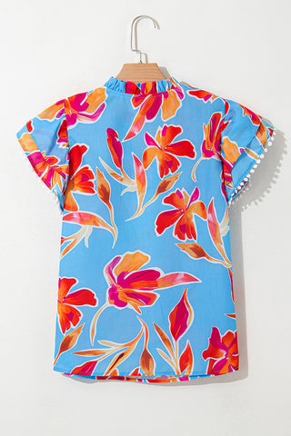 Flutter Sleeve Floral V-Neck Blouse