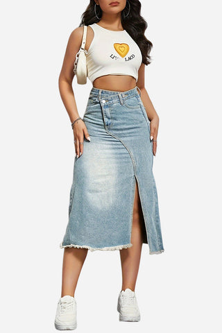 Asymmetrical Denim Midi Skirt