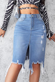 Distressed Denim Midi Skirt