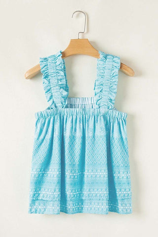 Tribal Pattern Ruffled Wide-Strap Tank Top