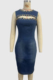 Sleeveless Embellished Denim Dress