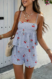Spaghetti Strap Cherry Print Casual Set