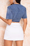 Buttoned V-Neck Denim Crop Top