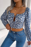 Floral Puff Sleeve Tie Front Blouse