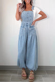Wide-Leg Denim Overall Jumpsuit