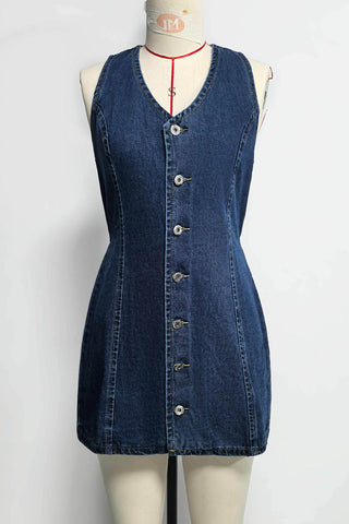 Button-Front Denim Mini Dress
