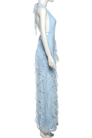 Halter Neck Ruffle Maxi Dress