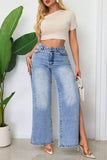 Wide-Leg Slit Denim Jeans