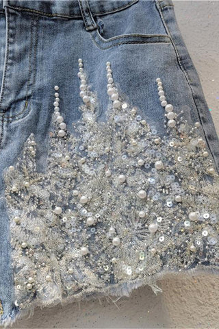 Embellished Denim Shorts