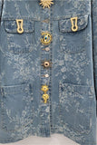 Embellished Denim Jacket with Floral Pattern