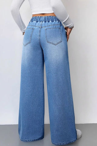 Casual Drawstring Wide-Leg Jeans